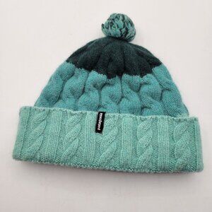 Patagonia Womens Pom Beanie Wool Blend Knit Winter Fleece Lined Teal Blue Green